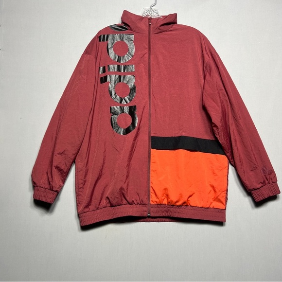 Adidas Burgundy Windbreaker Track Jacket Full Zip Women’s Size Large Colorblock - Picture 2 of 12